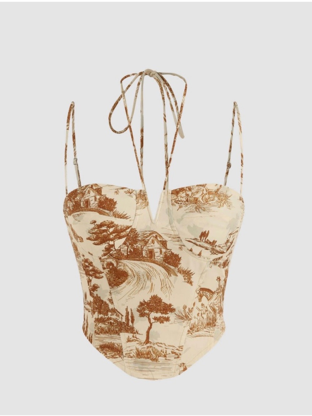 Cider Cream Bustier Brown Toile Print